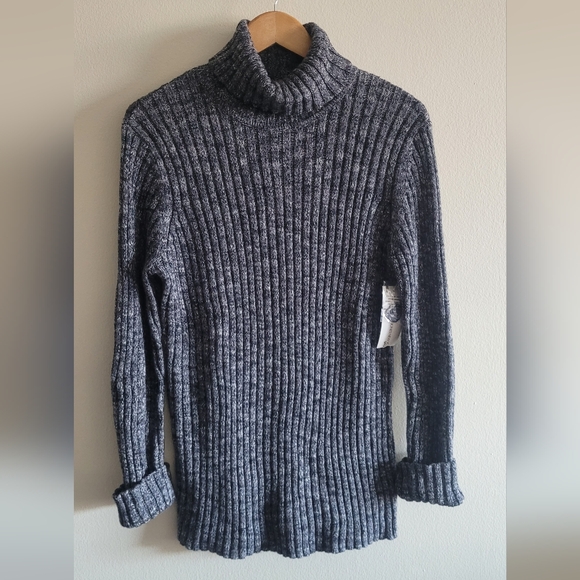 Jones New York marled chunky knit turtleneck sweater Women's XL graphite, white - Picture 1 of 7